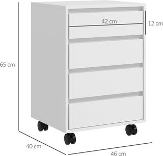 Archiviatore da ufficio con 4 cassetti, ruote con freno, cassettiera da scrivania per formato A4/Legal, cassettiera da ufficio per sotto scrivania, 46X40X65 cm, bianco