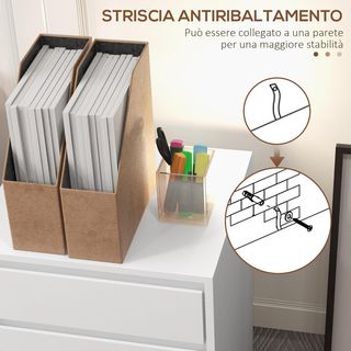 Archiviatore da ufficio con 4 cassetti, ruote con freno, cassettiera da scrivania per formato A4/Legal, cassettiera da ufficio per sotto scrivania, 46X40X65 cm, bianco