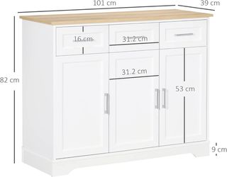Credenza moderna da cucina con 3 cassetti e 3 porte in MDF, mobile multiuso con ripiano regolabile per cucina e soggiorno, 101x39x82 cm, bianco