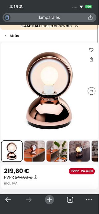 Lámpara Artemide Italiana Metal Bronce/Oro