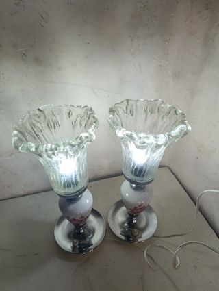 Pareja lámparas cerámica y cristal soplado