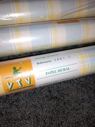 5 Rollos Papel Pintado VTV Cuadro Azul Amarillo
