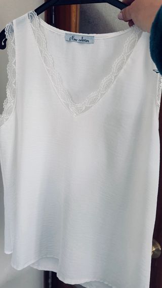Top blanco con encaje talla única