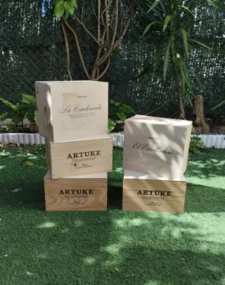 5 Scatole di legno con coperchio scorrevole