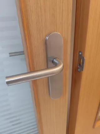 Puerta madera con vidrio translúcido