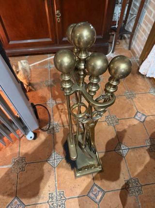 Set accessori per caminetto in oro: pala, spazzola, pinze