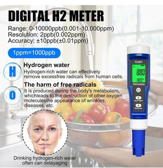 Misuratore pH, Cloro, ORP, H₂ e Temperatura per Piscine 5 in 1, Misurazione Rapida e Precisa