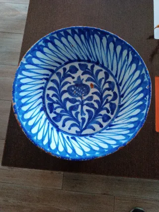 Lebrillo antiguo azul y blanco 29 x 10