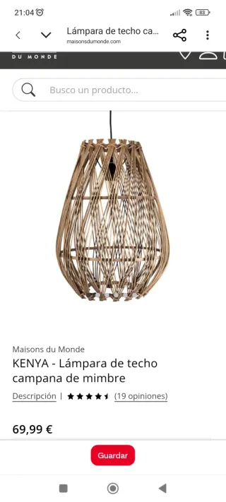 Lámpara de techo de mimbre/ratán