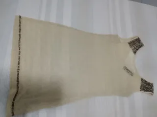 Vestido gasa bordado beige/dorado