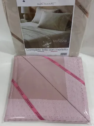 Completo letto cotone con pizzo San Gallo