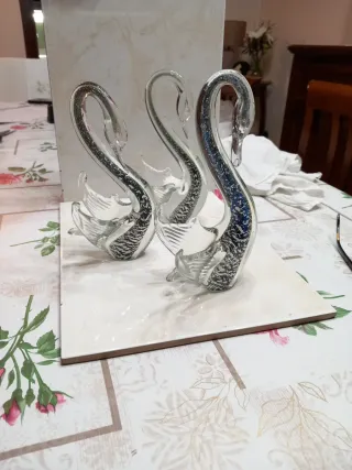 Tris Cigni Foglia Argento Vetro TRIS