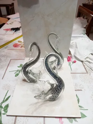 Tris Cigni Foglia Argento Vetro TRIS