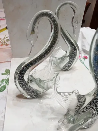 Tris Cigni Foglia Argento Vetro TRIS