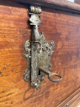 Arca antigua de alcanfor con raro ensamblaje