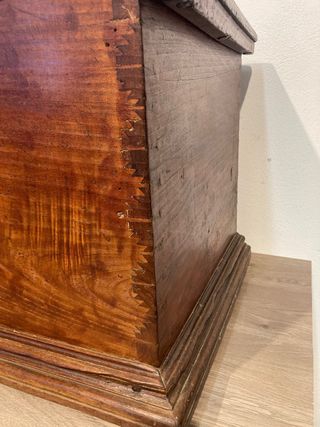 Arca antigua de alcanfor con raro ensamblaje