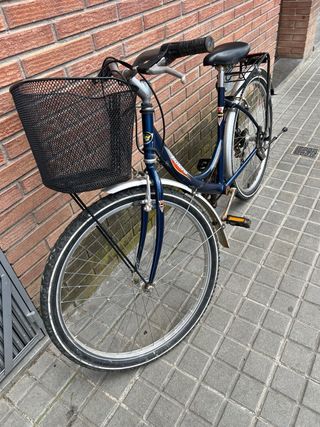 Bicicleta azul con cesta y portabultos