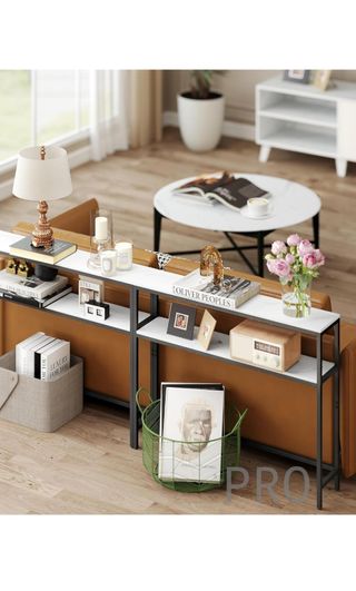 Tavolo consolle, stretto tavolo ausiliario a 2 livelli