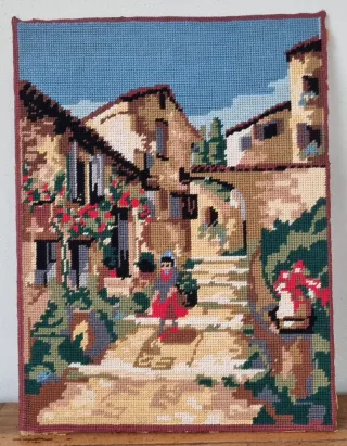 Tela mezzo punto paesaggio con persona