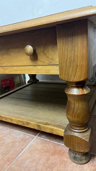 Mesa baja madera con cristal y cajón