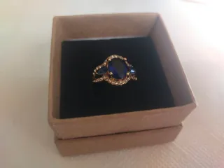 Anillo Plata Zafiro Azul y Dorado