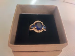 Anillo Plata Zafiro Azul y Dorado