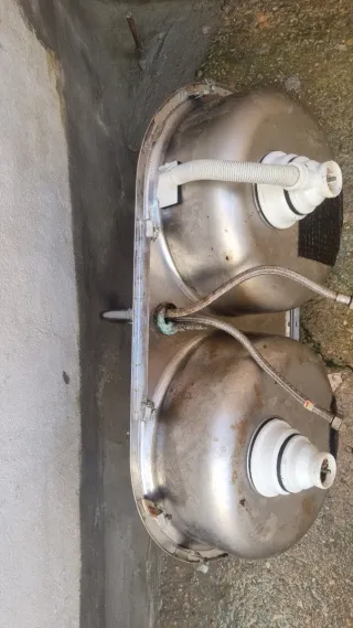 Fregadero inoxidable 80cm doble seno con grifo