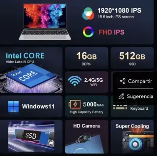 Portátil 15.6 Intel CORE i3, 16 GB RAM, SSD 512 GB