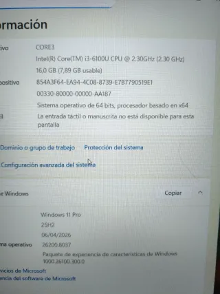 Portátil 15.6 Intel CORE i3, 16 GB RAM, SSD 128 GB