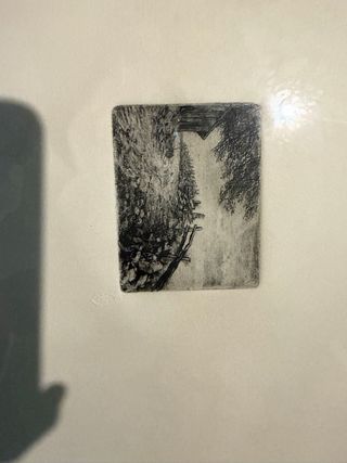 Grabado antiguo paisaje rural aguafuerte