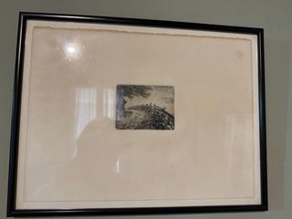 Grabado antiguo paisaje rural aguafuerte