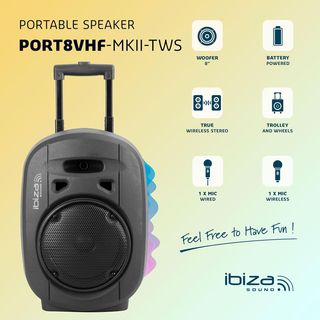 Ibiza Altoparlante bluetooth portatile da 8" 400 W