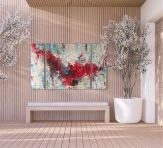 Cuadros abstractos, tríptico pintado a mano.