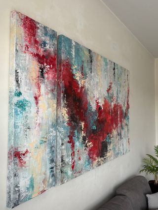 Cuadros abstractos, tríptico pintado a mano.