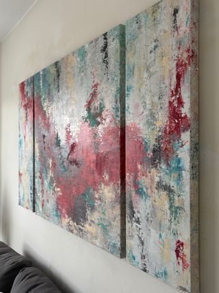 Cuadros abstractos, tríptico pintado a mano.