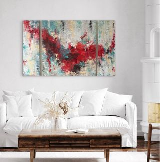 Cuadros abstractos, tríptico pintado a mano.