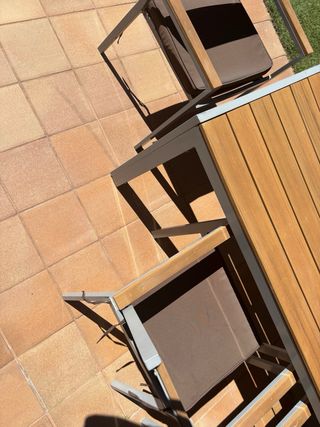 Mesa y 6 Sillas Jardín Madera y Metal