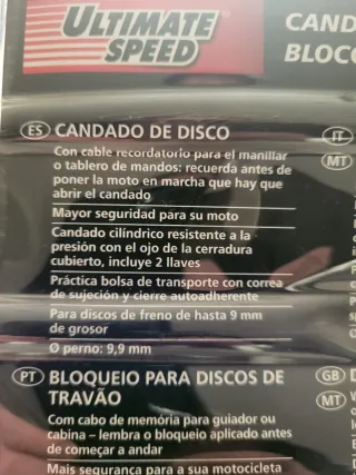 Candado de disco para moto Ultimate Speed