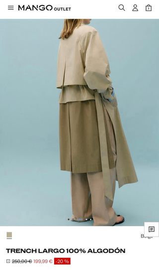 Trench Largo 100% Algodón Beige