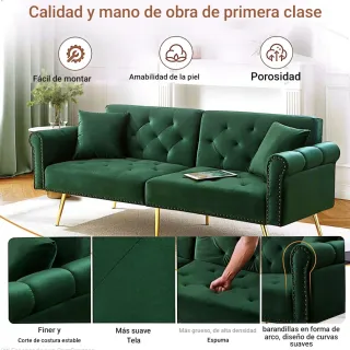 Sofá Cama Diseño Terciopelo  Patas Doradas