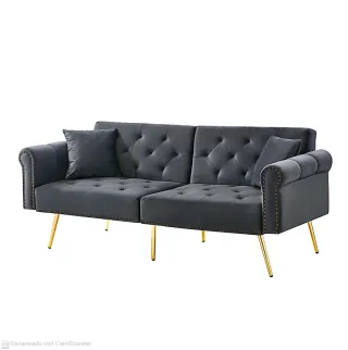 Sofá Cama Diseño Terciopelo  Patas Doradas