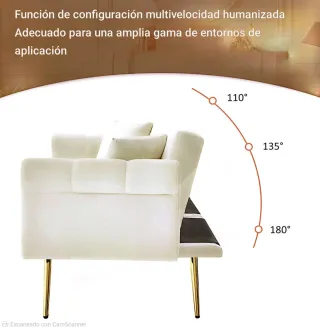 Sofá Cama Diseño Terciopelo  Patas Doradas
