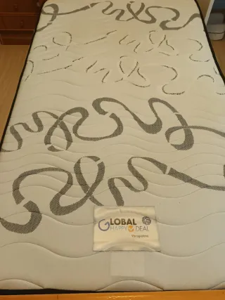 Cama 105x180 madera, somier y colchón.