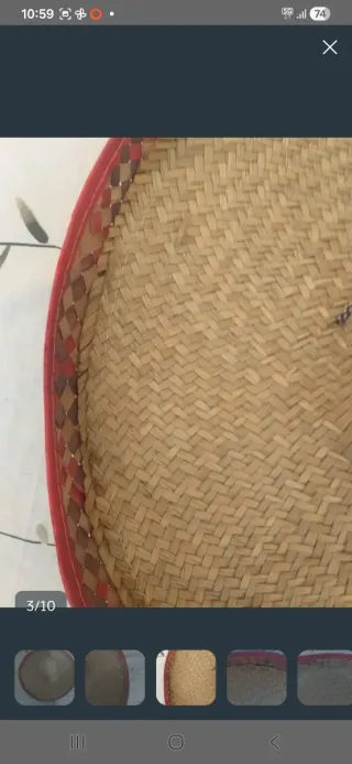 Sombrero Mexicano Tejido Beige con Borde Rojo