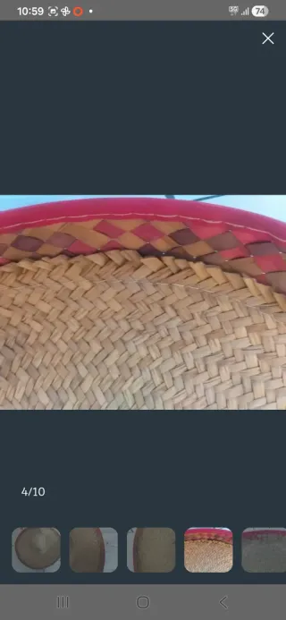 Sombrero Mexicano Tejido Beige con Borde Rojo