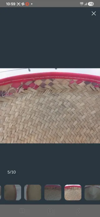 Sombrero Mexicano Tejido Beige con Borde Rojo