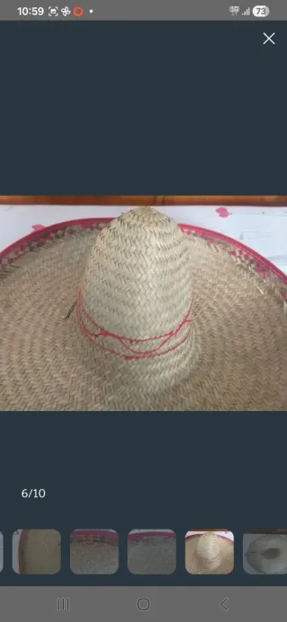 Sombrero Mexicano Tejido Beige con Borde Rojo