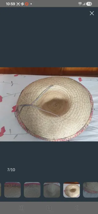 Sombrero Mexicano Tejido Beige con Borde Rojo