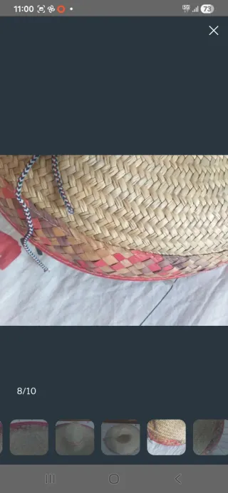 Sombrero Mexicano Tejido Beige con Borde Rojo