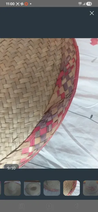 Sombrero Mexicano Tejido Beige con Borde Rojo